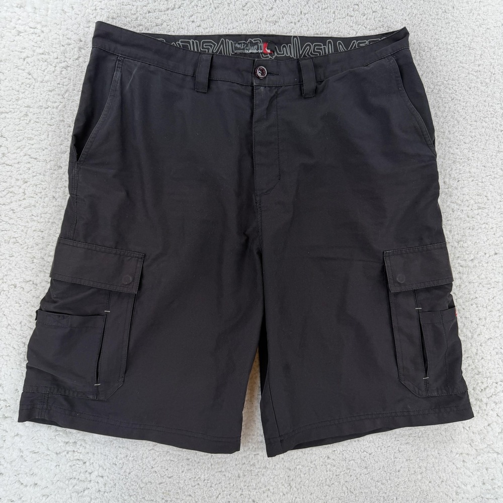 Quiksilver Cargo Shorts Mens 32 Black Microfiber Hybrid Casual Outdoor Surf Y2K